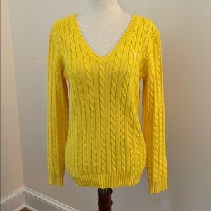 Lauren Ralph Lauren Yellow Cable Knit V-Neck Sweater Size S
